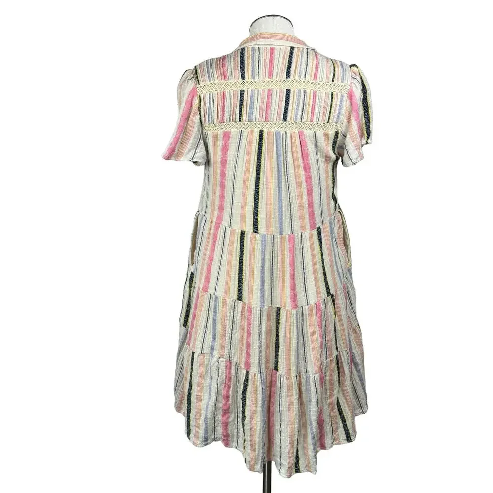 Women's Anthropologie Georgina Tiered Ruffle Babydoll Stripe Boho Shirt Dress XS